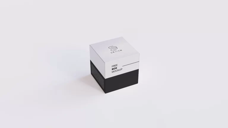 High-contrast square product box mockup featuring a white lid and a black base, showcasing professional packaging design.